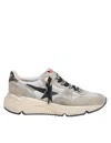 Golden Goose Running Sneakers In Nylon And Suede With Brown Glitter In Beige