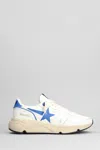 Golden Goose White And Bluette Running Sole Lamb Leather Sneakers In White