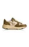 Golden Goose Running Sole Glitter-embellished Suede Sneakers In Brown