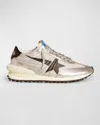 Golden Goose Marathon Running Sneakers In Laminated Leather In Silver Black