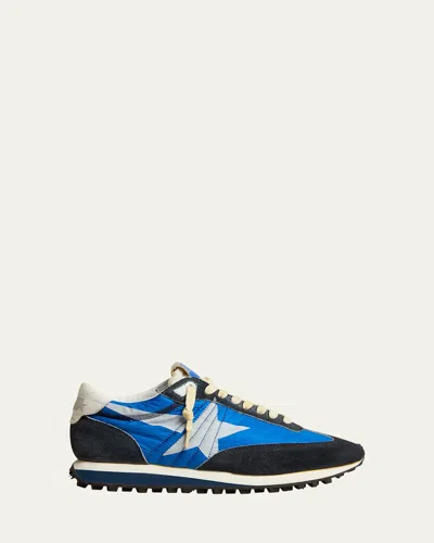 Golden Goose Marathon Suede-trimmed Sneakers In Royal Blue/dark Blue