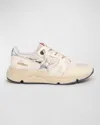 Golden Goose Running Sole Mixed Leather Sneakers In Optic Whitecreamsandsilver