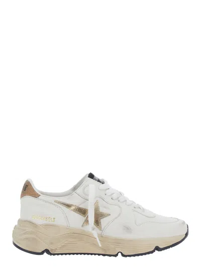 Golden Goose Running Sole Nappa Upper Toe And Spur Laminated Star Lizard Printed Heel In White