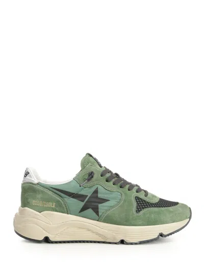 GOLDEN GOOSE RUNNING SOLE NYLON AND NET UPPER SUEDE TOE AND SPUR PRINTED STAR NAPPA HEEL SNEAKERS GREEN