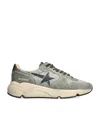 Golden Goose Running Sole In Green Suede With White Leather Star And Heel In Gray