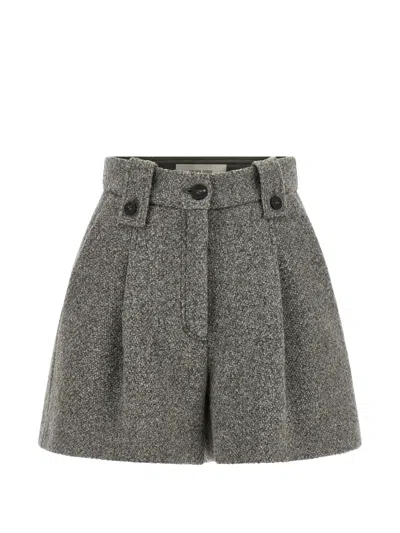 Golden Goose Ryanna Shorts Pleated Front Textured Fabric Belt Loops In Gray