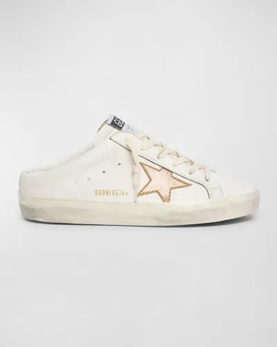 Golden Goose Sabot Mixed Leather Glitter Slide Sneakers In White Gold