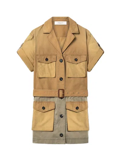 Golden Goose Safari Dress Beige Green In Brown