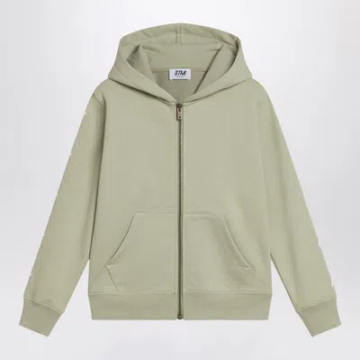 GOLDEN GOOSE SAGE GREEN ZIP-UP SWEATSHIRT WITH STARS
