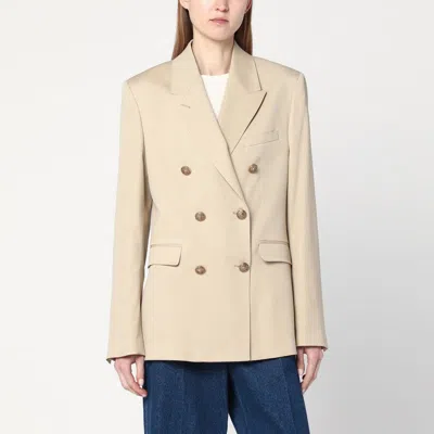 Golden Goose Sand-coloured Double-breasted Jacket In Wool Women In Beige