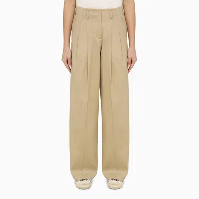 GOLDEN GOOSE SAND-COLOURED WIDE-LEG WOOL TROUSERS FOR WOMEN