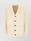 Golden Goose Sand Ribbed Texture Cardigan With Front Pockets In Yellow