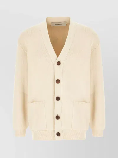 GOLDEN GOOSE SAND RIBBED TEXTURE CARDIGAN WITH FRONT POCKETS