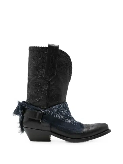 Golden Goose Star Wish Leather Boots Bandana Embroidery In Black
