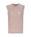 Golden Goose Mesh Knit Top With Sequins And Contrasting Details In Nude