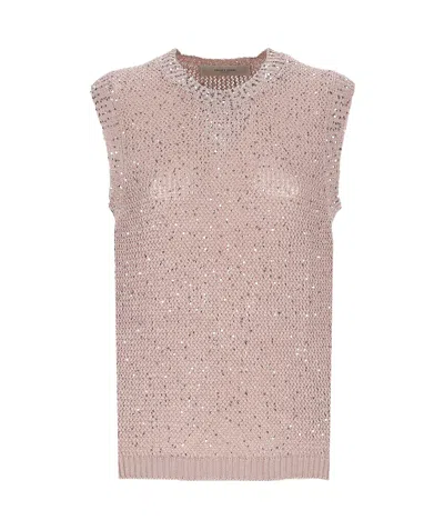 Golden Goose Mesh Knit Top With Sequins And Contrasting Details In Pink