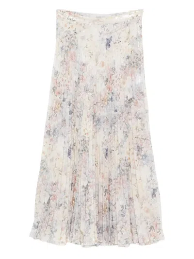 GOLDEN GOOSE SEQUIN-EMBELLISHED PLEATED MIDI SKIRT WITH FLORAL PRINT