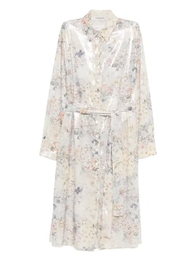 Golden Goose Sequin Floral Shirt Midi Day Dress In Multi