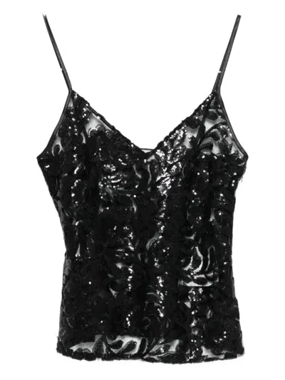 Golden Goose Sequin V-neck Top In Black