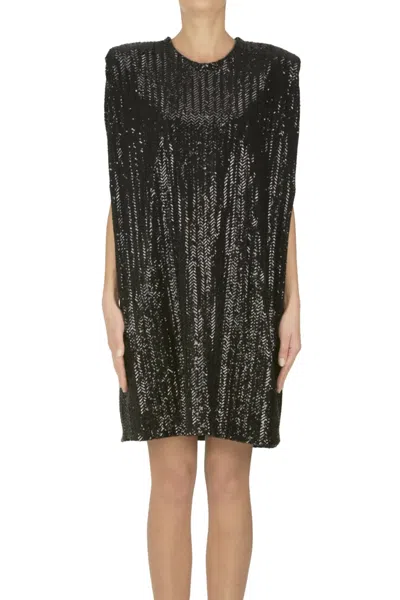 Golden Goose Sequined Mini Dress With Vertical Pattern In Black