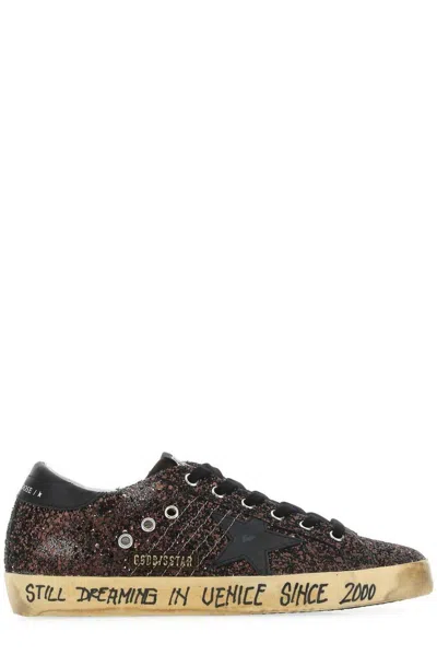 Golden Goose Glitter Star Patch Sneakers With Eyelet Accents In Black