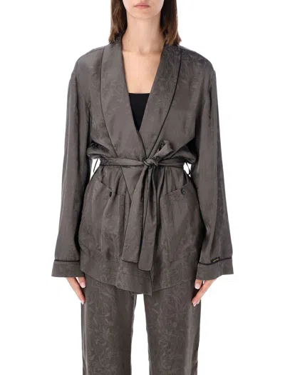 Golden Goose Shawl Pijama Floral Satin Blazer In Grey