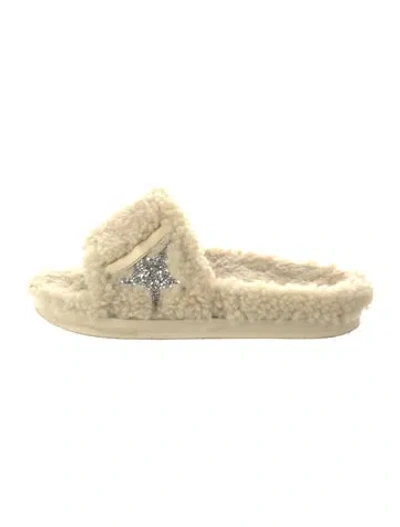 Pre-owned Golden Goose Shearling Glitter Accents Slides In Neutral