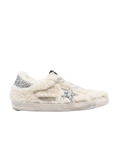 Golden Goose Shearling-panel Glitter Sneakers In White