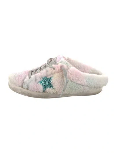 Pre-owned Golden Goose Shearling Patterned Mules In White