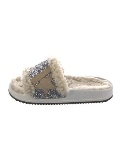 Pre-owned Golden Goose Shearling Printed Slides In Neutral