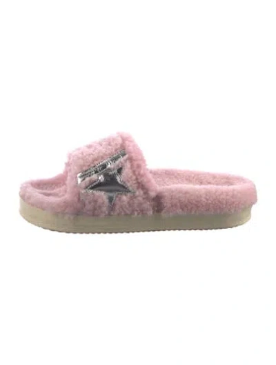 Pre-owned Golden Goose Shearling Printed Slides In Pink