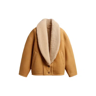 Golden Goose Sheepskin Jacket With Wide Shearling Shawl Collar In Brown