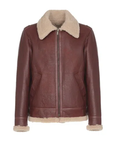 Golden Goose Sherling Leather Jacket In Red