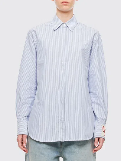 Golden Goose Striped Cotton Oxford Shirt In White