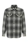Golden Goose Wool Blend Long Sleeve Checked Shirt In Gray