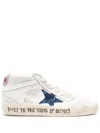 Golden Goose Mid Star With Blue Glitter Star And Pink Suede Heel Tab