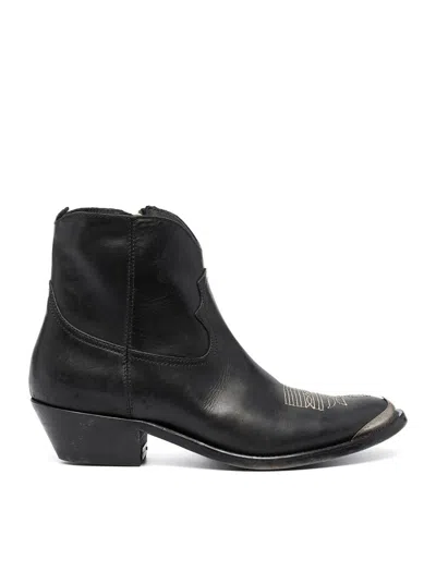 Golden Goose Young Leather Cowboy Ankle Boots In Black