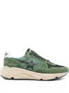 Golden Goose Running Sole Nylon And Net Upper Suede Toe And Spur Printed Star Nappa Heel Sneakers Green In Green