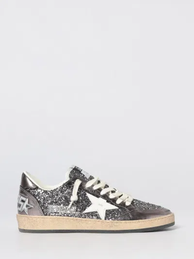 Golden Goose Deluxe Brand Women Ballstar Sneakers In Laminated Leather And Glitter In Gray