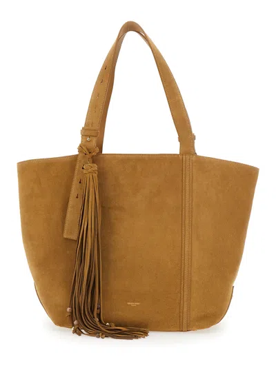 Golden Goose Shopping 24.7 Ew Regular Suede Body Antique Brass Metal Details Brown Leather Tote Bag With Antique 