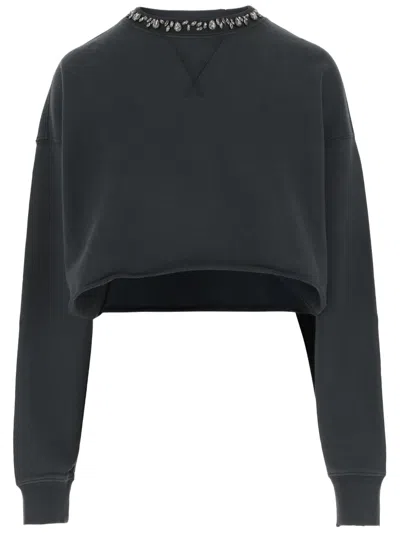 Golden Goose Short Cotton Sweatshirt With Crystal Embellishments In Blue