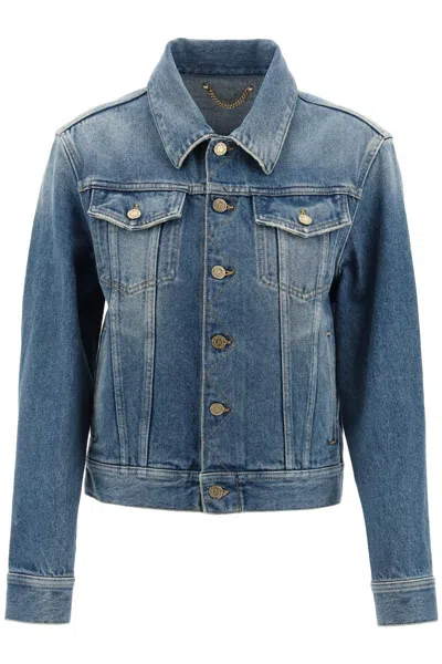 Golden Goose Structured Cropped Denim Jacket With Vintage Finish In Blue