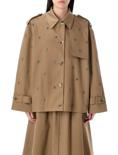 Golden Goose Noa Short Trench Embellished Epaulettes In Khaki Biege