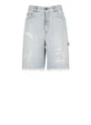 Golden Goose Distressed Denim Bermuda Shorts With Frayed Hem In Blue