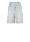 Golden Goose Distressed Denim Bermuda Shorts With Frayed Hem In Blue