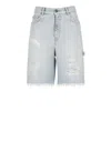 Golden Goose Distressed Denim Bermuda Shorts With Frayed Hem In Blue