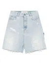 Golden Goose Distressed Denim Bermuda Shorts In Clear Blue
