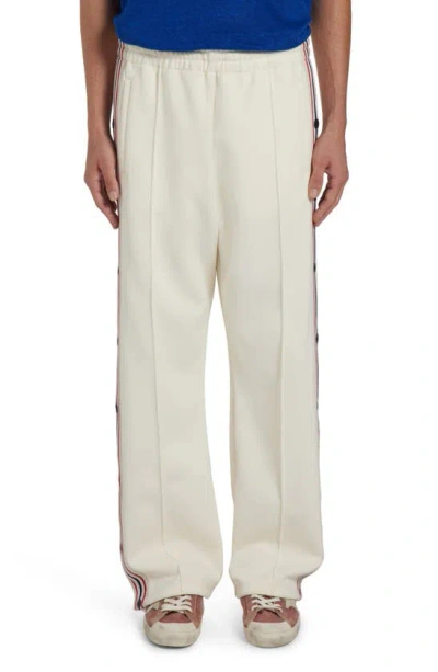 Golden Goose Side Stripe Snap Track Pants In Papyrus/ Dark Blue