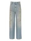 Golden Goose Distressed Boyfriend Fit Trousers With Studded Detailing In Blue