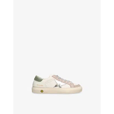 Golden Goose Silver Com Kids' May Leather Low-top Trainers Eur 38 / 5 Uk